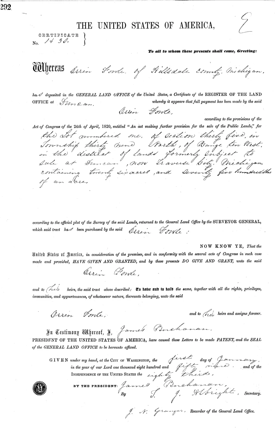 GLO land record MI2380__.292-39n-10w-35-1 — p. 1