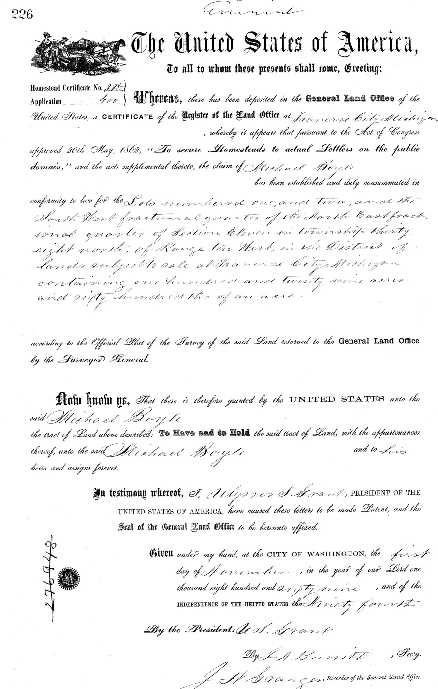 GLO land record MI2470__.226-38n-10w-11-swne — p. 1