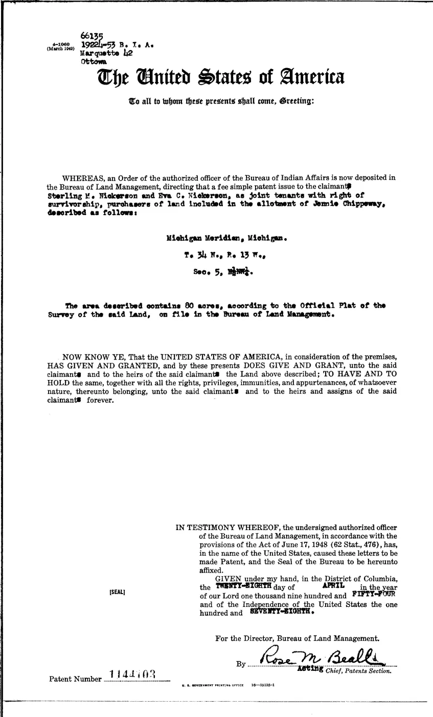 GLO land record 1144103-34n-13w-5-n-nw — p. 1