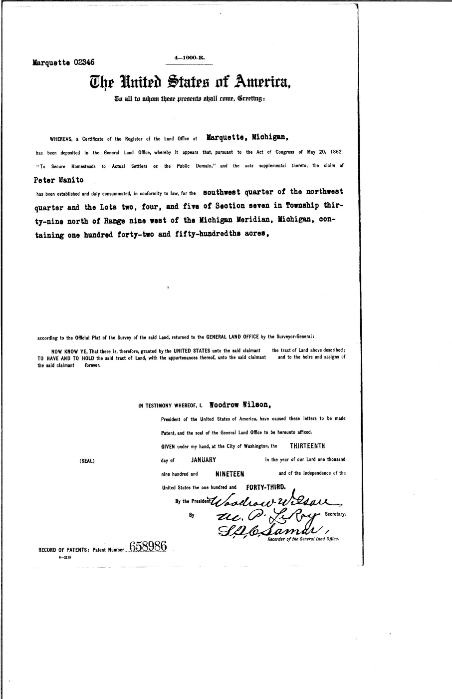 GLO land record 658986-39n-9w-7-5 — p. 1