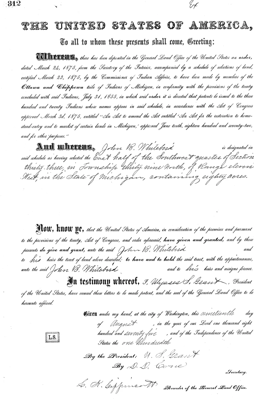 GLO land record MI3250__.312-39n-11w-33-e-sw — p. 1