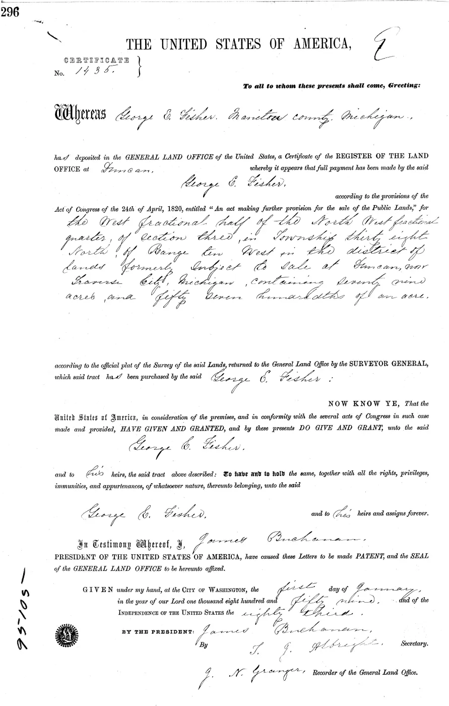GLO land record MI2380__.296-38n-10w-3-w-nw — p. 1