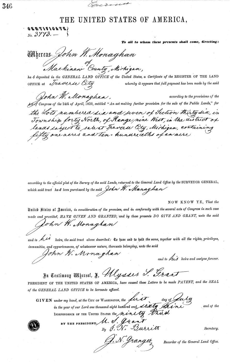 GLO land record MI2420__.346-40n-9w-36-6 — p. 1