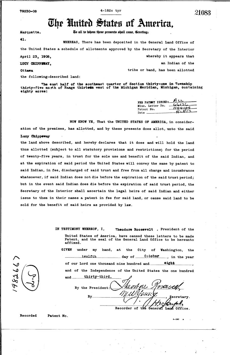 GLO land record 21083-35n-13w-31-e-se — p. 1
