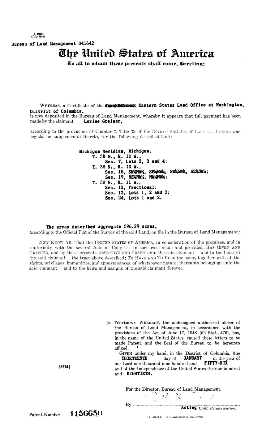GLO land record 1156650-38n-10w-18-swsw — p. 1