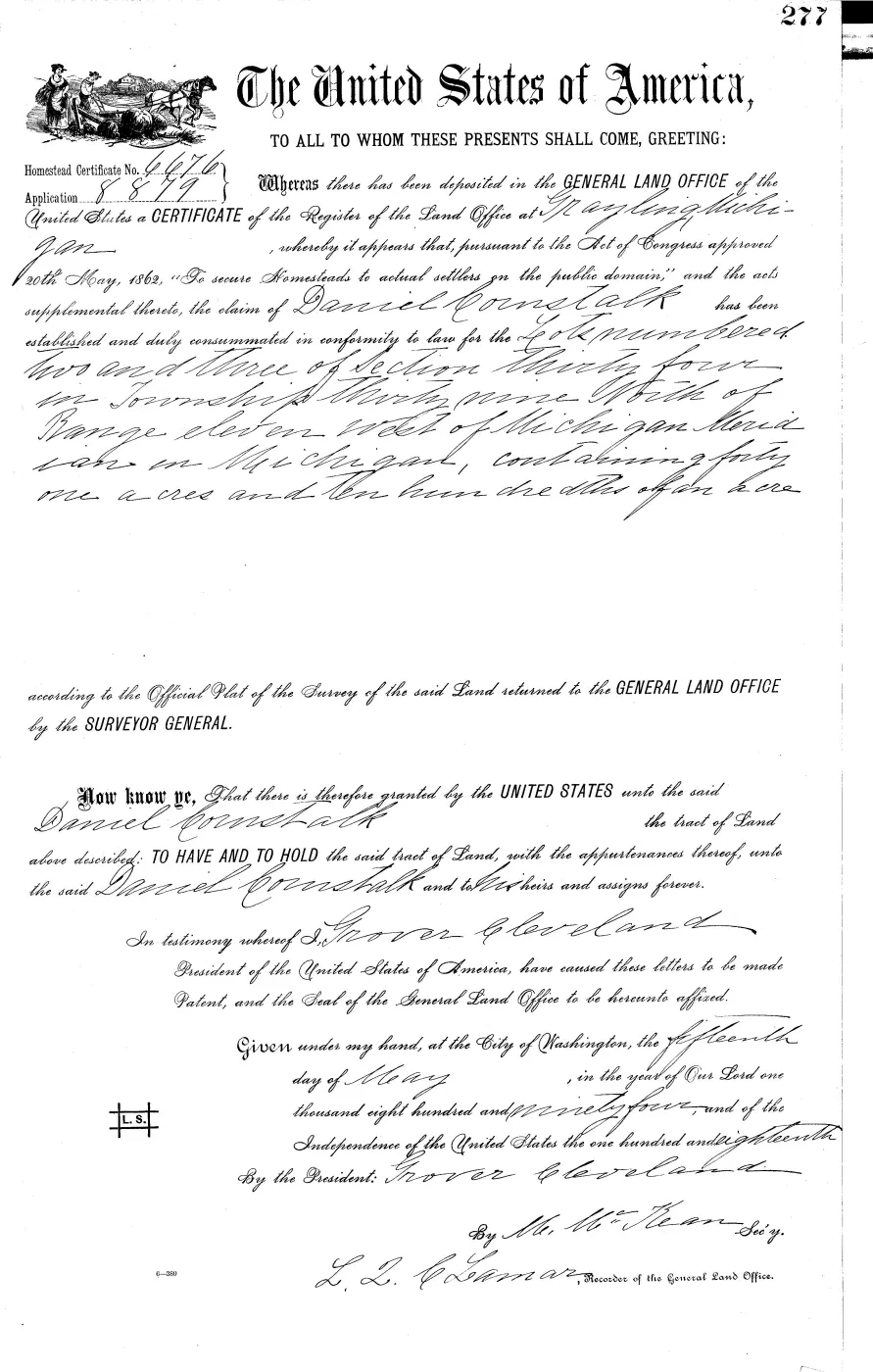 GLO land record MI3110__.277-39n-11w-34-3 — p. 1