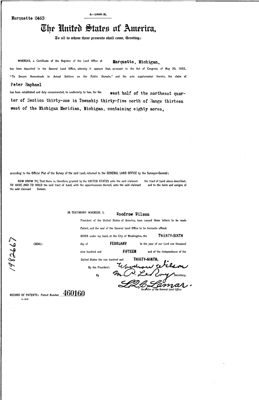 GLO land record 460160-35n-13w-31-w-ne — p. 1