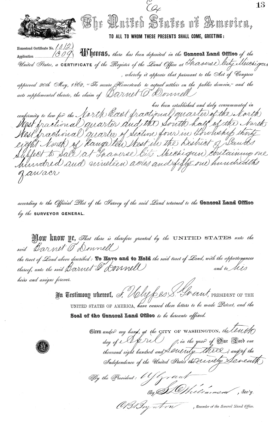 GLO land record MI2490__.013-38n-10w-4-s-nw — p. 1