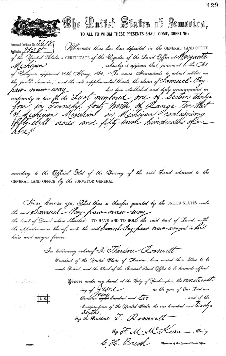 GLO land record MI1950__.429-40n-10w-34-1 — p. 1