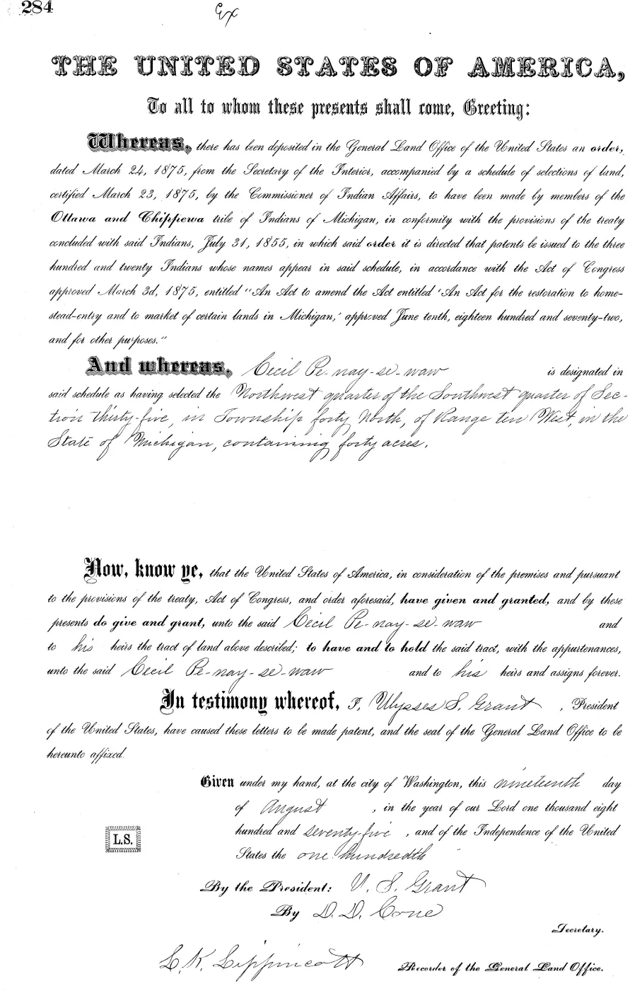 GLO land record MI3250__.284-40n-10w-35-nwsw — p. 1