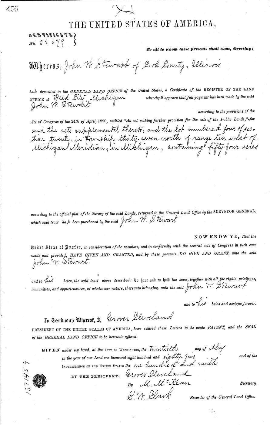 GLO land record MI2950__.456-37n-10w-20-4 — p. 1