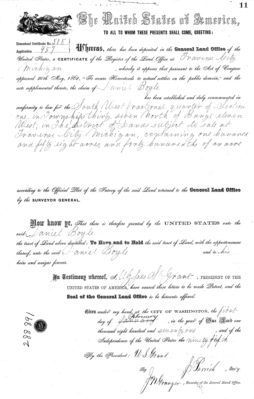 GLO land record MI2480__.011-37n-11w-1-sw — p. 1