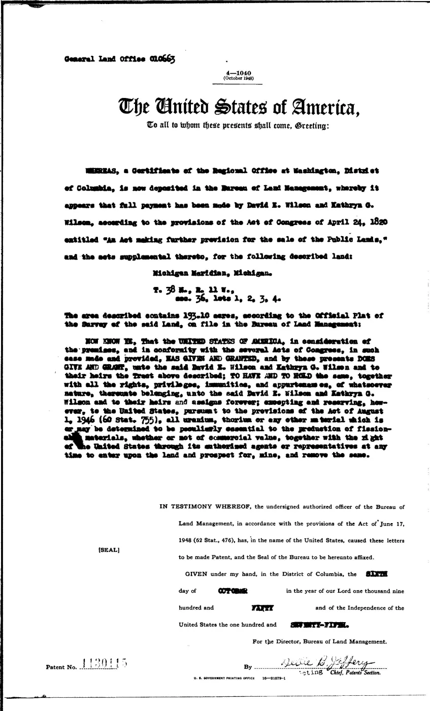 GLO land record 1130115-38n-11w-36-1 — p. 1