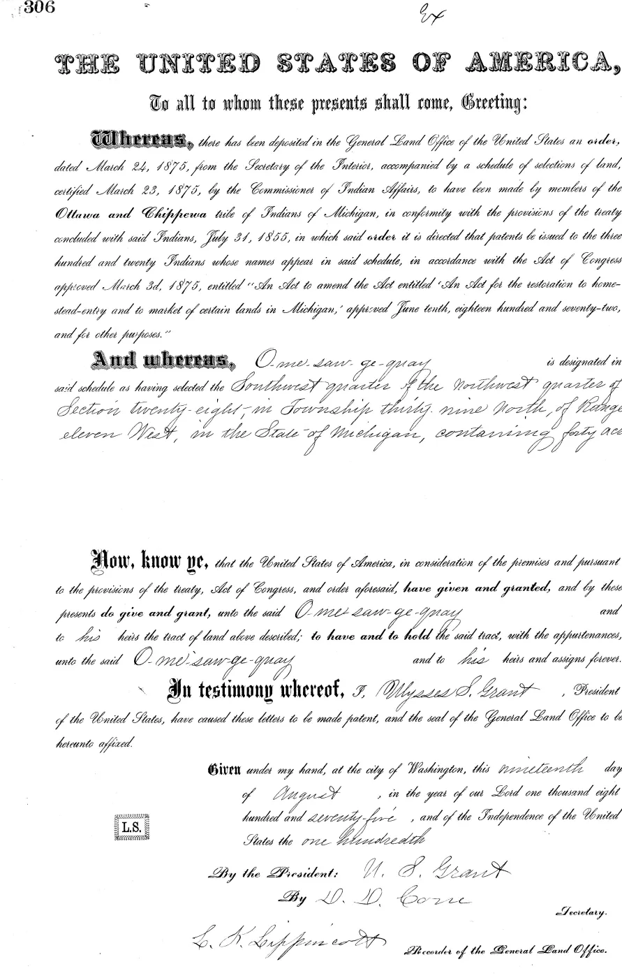 GLO land record MI3250__.306-39n-11w-28-swnw — p. 1