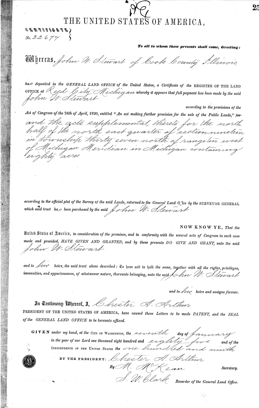 GLO land record MI2950__.251-37n-10w-19-n-ne — p. 1