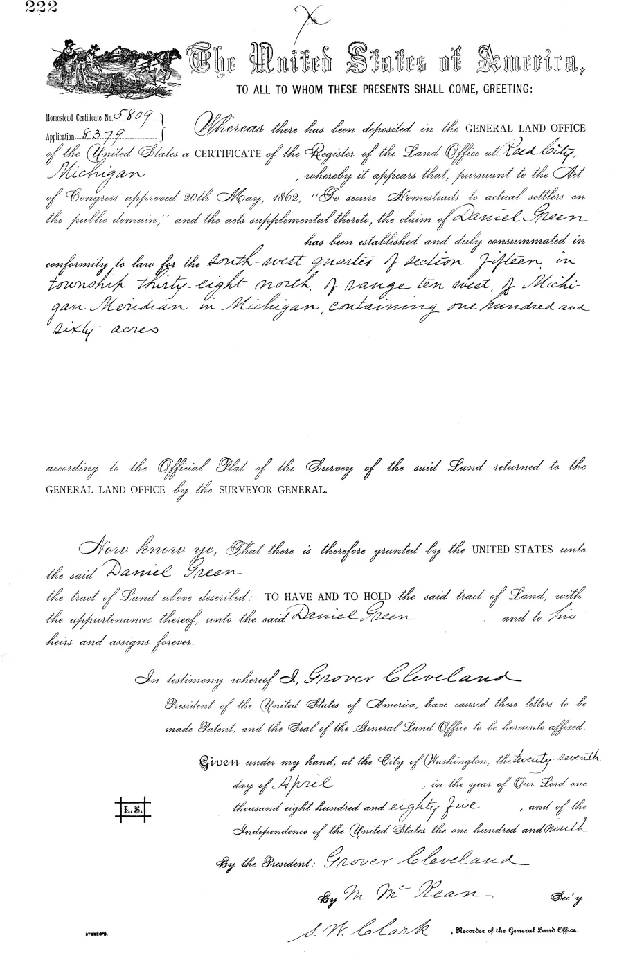 GLO land record MI3090__.222-38n-10w-15-sw — p. 1