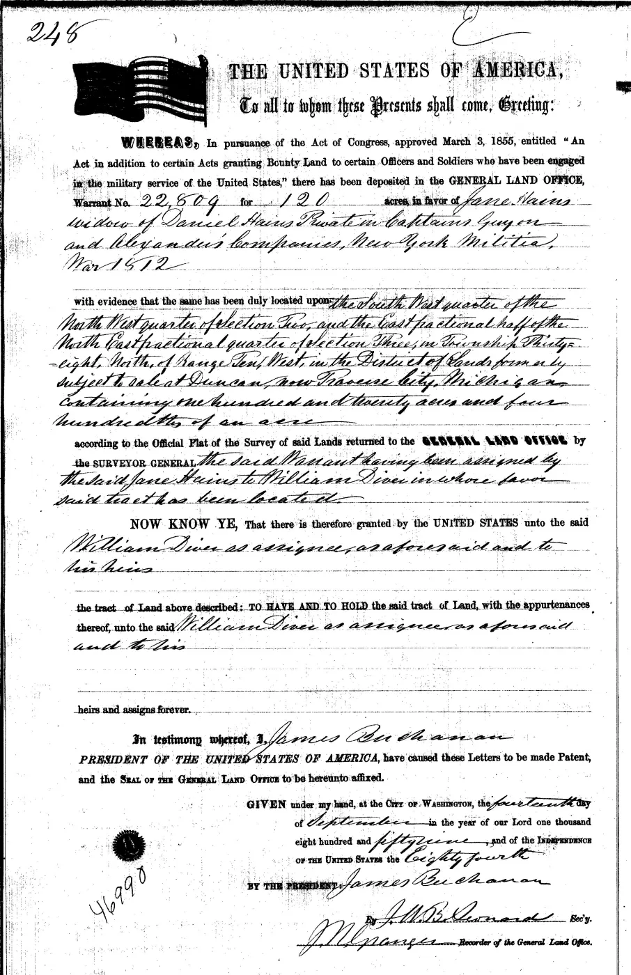 GLO land record 0122-248-38n-10w-2-swnw — p. 1