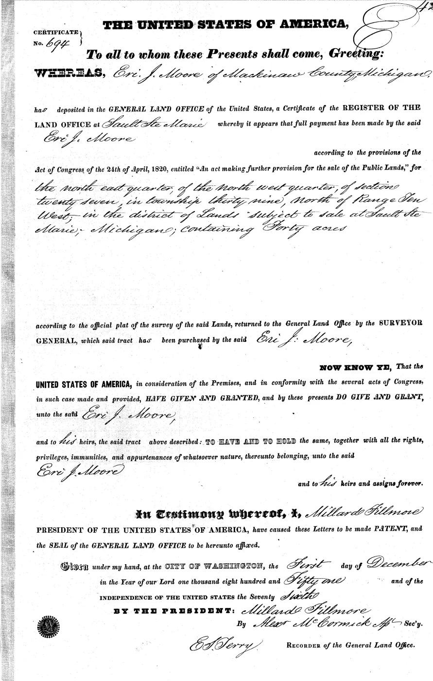 GLO land record MI1960__.421-39n-10w-27-nenw — p. 1