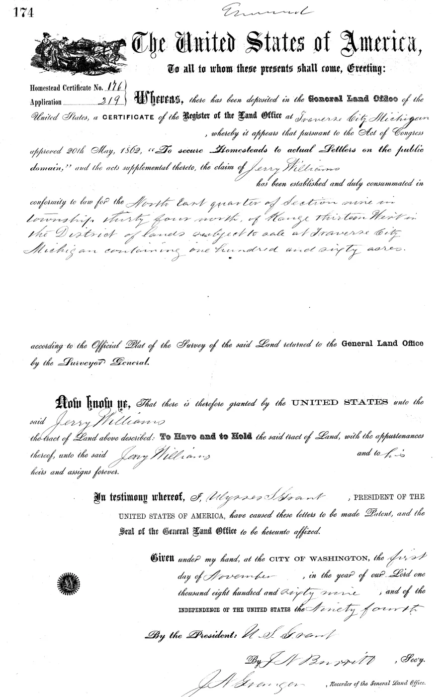 GLO land record MI2470__.174-34n-13w-9-ne — p. 1