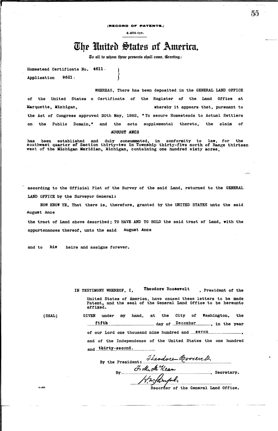 GLO land record 0696-055-35n-13w-32-sw — p. 1