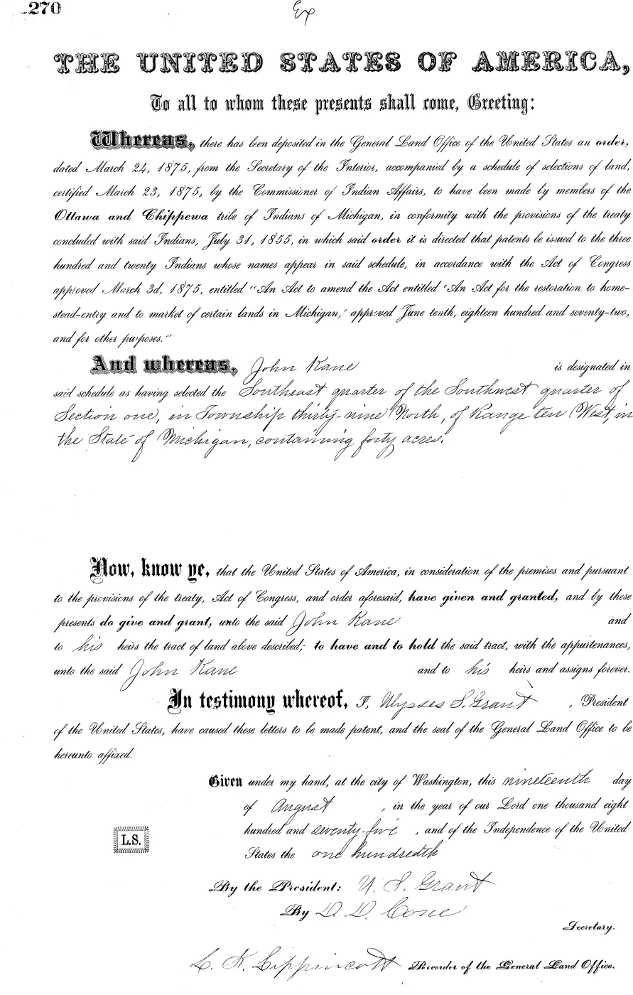 GLO land record MI3250__.270-39n-10w-1-sesw — p. 1