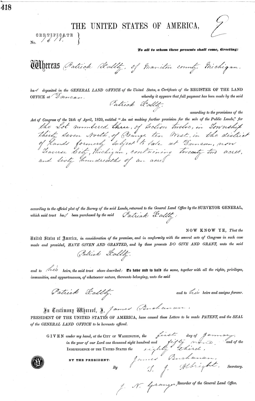 GLO land record MI2380__.418-37n-10w-12-3 — p. 1