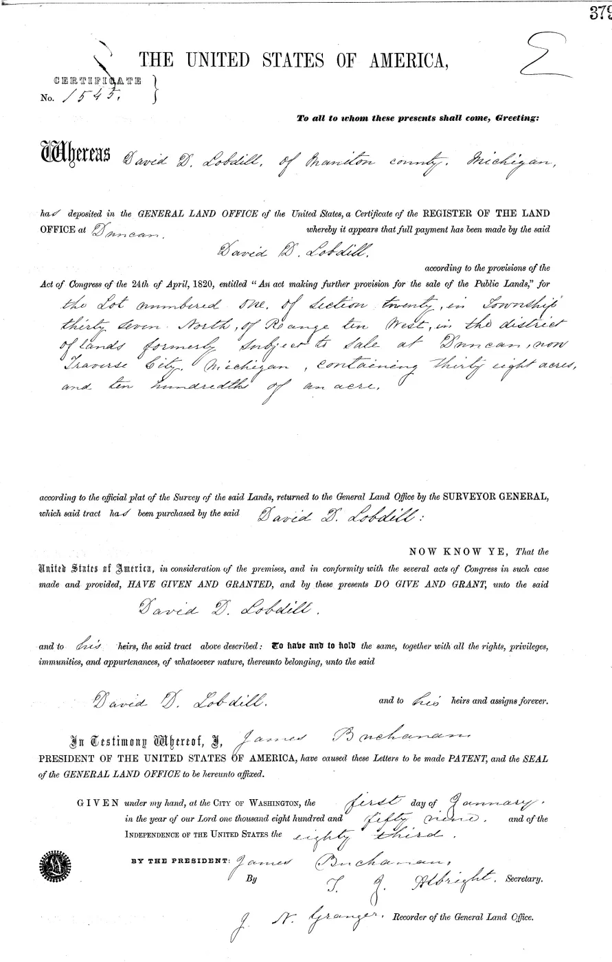 GLO land record MI2380__.379-37n-10w-20-1 — p. 1