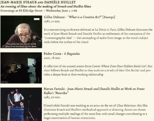 An evening of films about the making of Straub and Huillet films Gilles Deleuze, Pedro Costa, Harun Farocki | Events Calendar