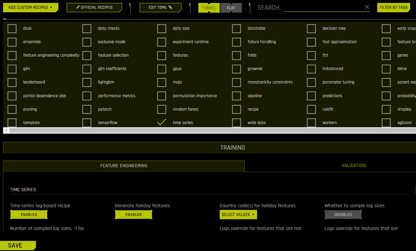 Time series option from within Expert Settings