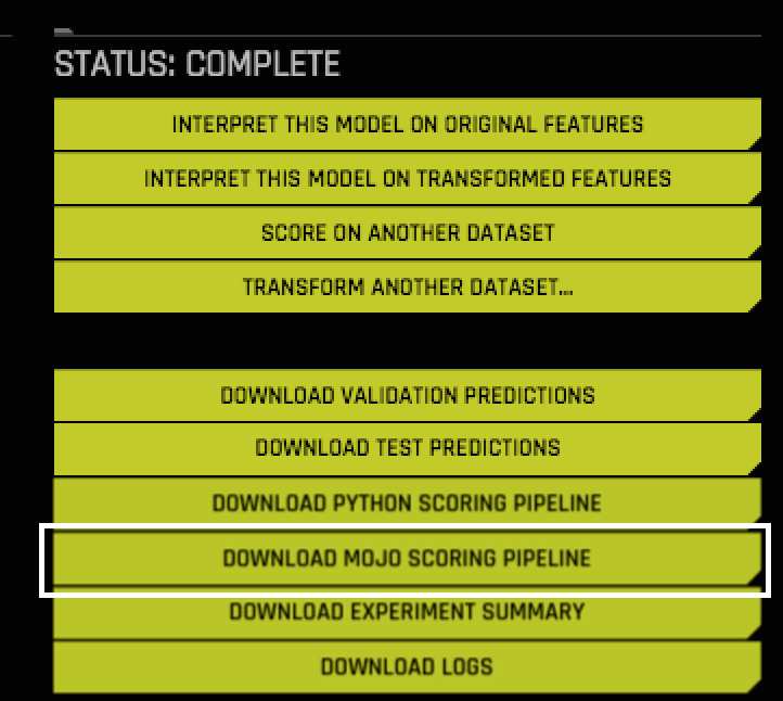 Download MOJO Scoring Pipeline button