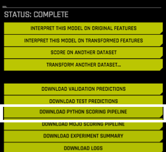 Download Python Scoring Pipeline button
