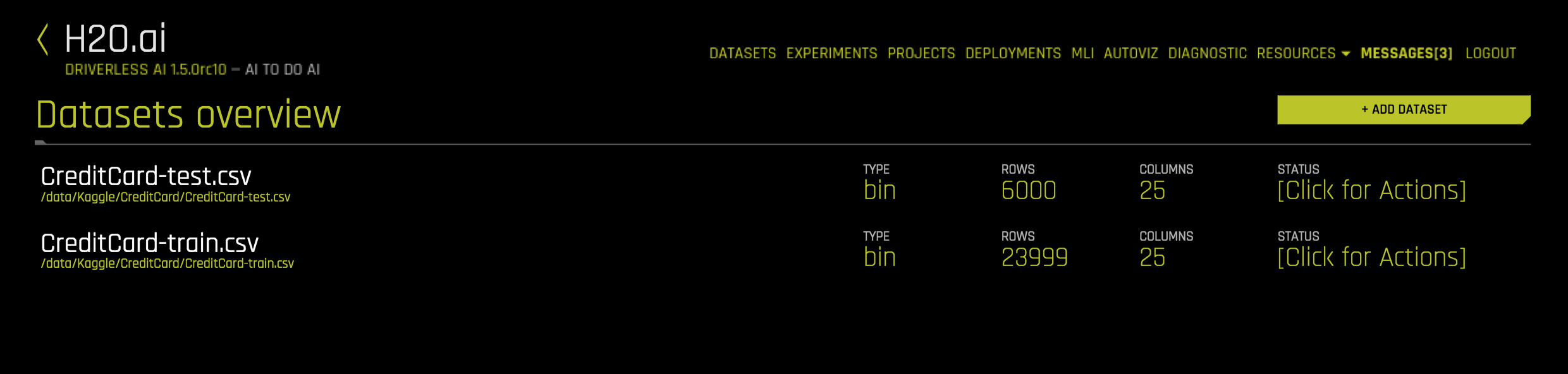 Equivalent Steps in Driverless: Upload Train & Test CSV Files