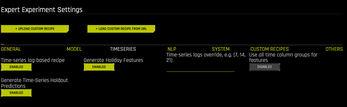 Time series option from within Expert Settings