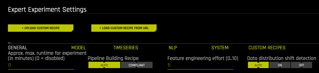 Expert settings for custom recipes