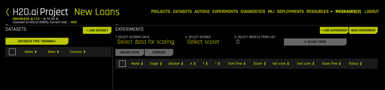 Empty project page