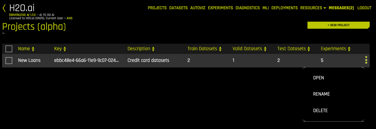 Delete project