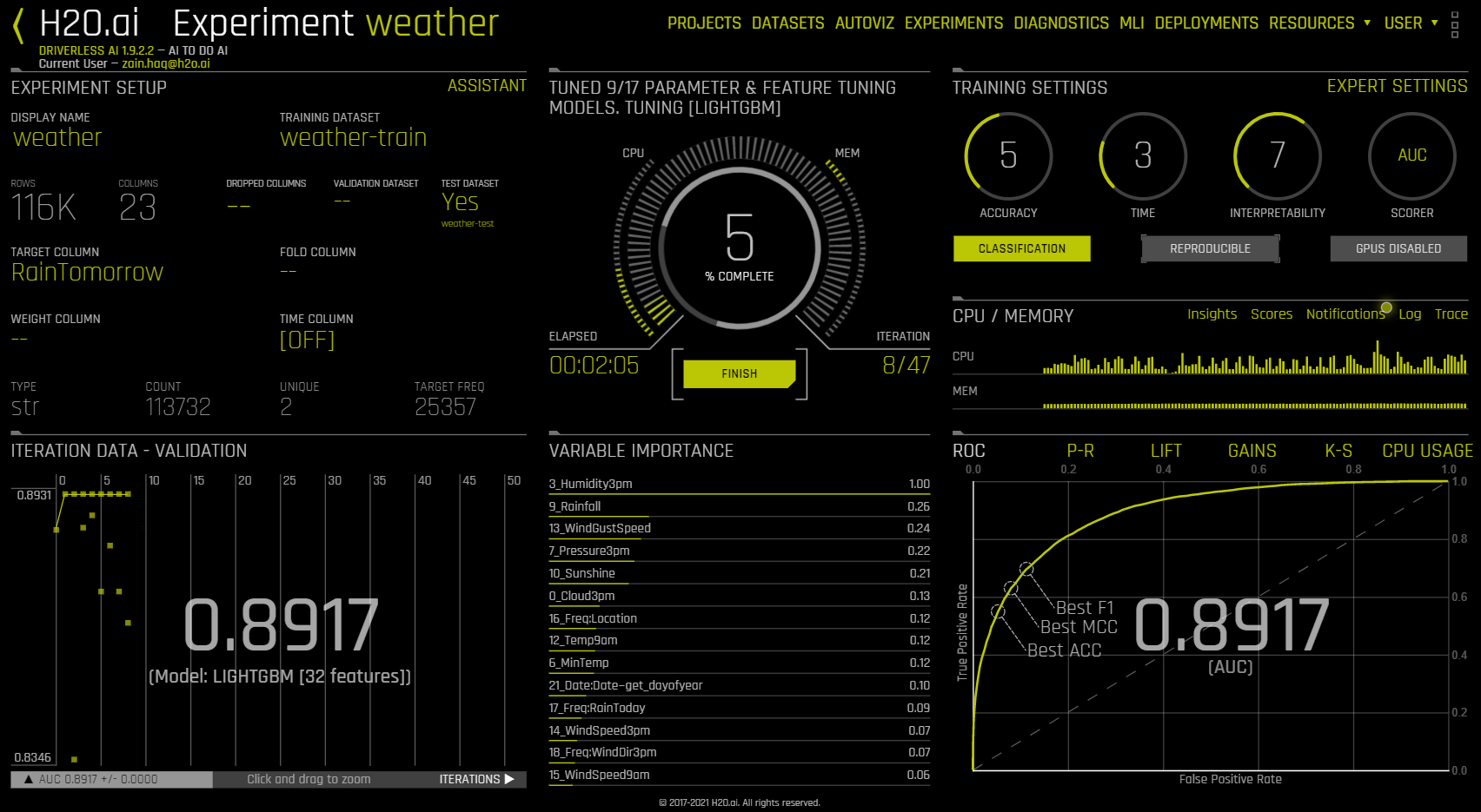 Driverless AI experiment