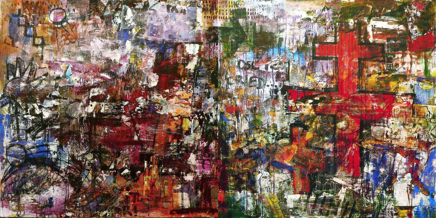 if i should fall behind - 110 x 230 cm - acrylic, spray paint and mixed media collage on canvas - 2011 if i should fall behind - 110 x 230 cm - acrylic, spray paint and mixed media collage on canvas - 2011