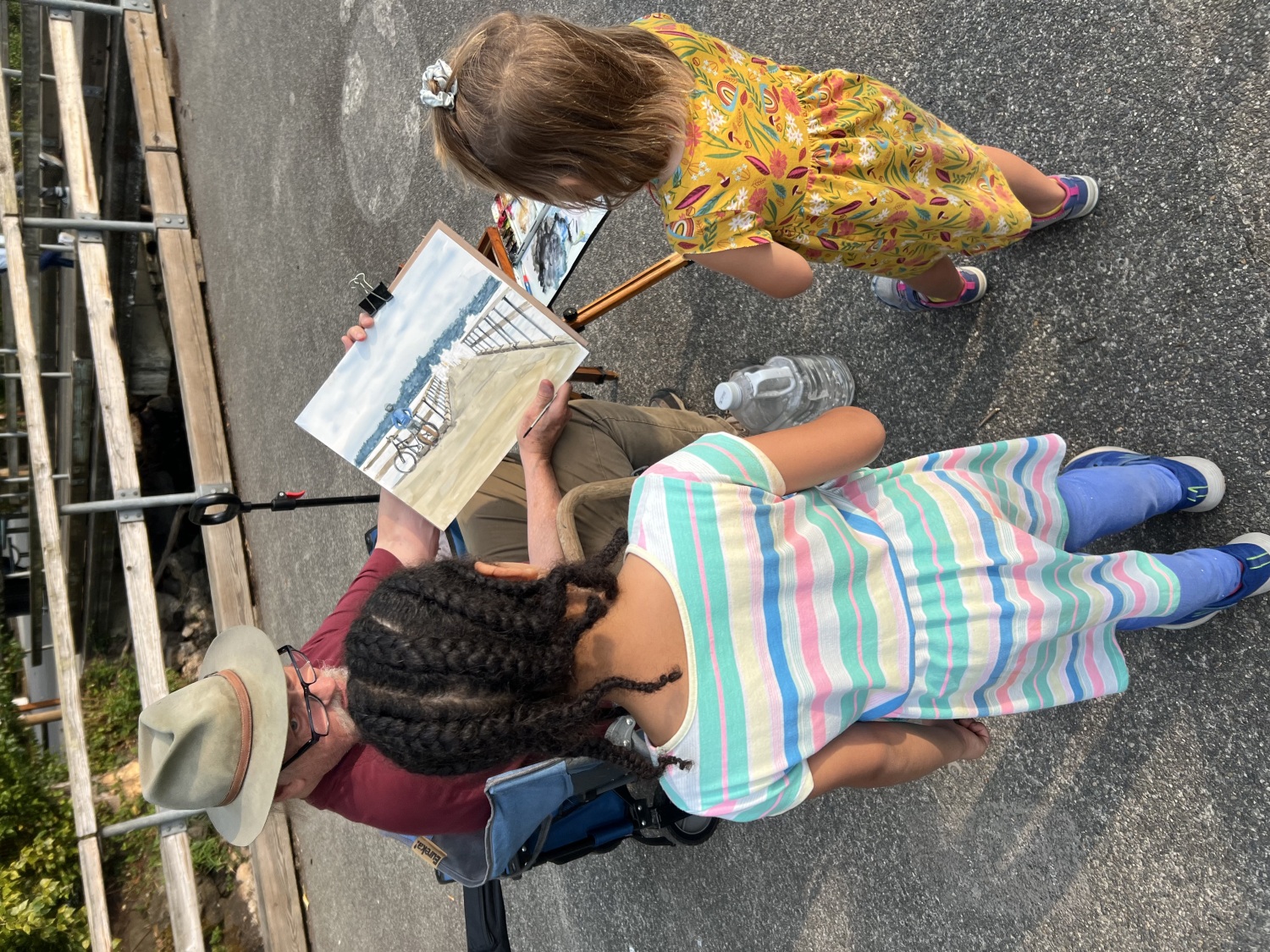 Rick Woods, Hoquiam, Washington artist shares plein air watercolor painting with some young fans