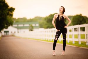 Model posing at farm
