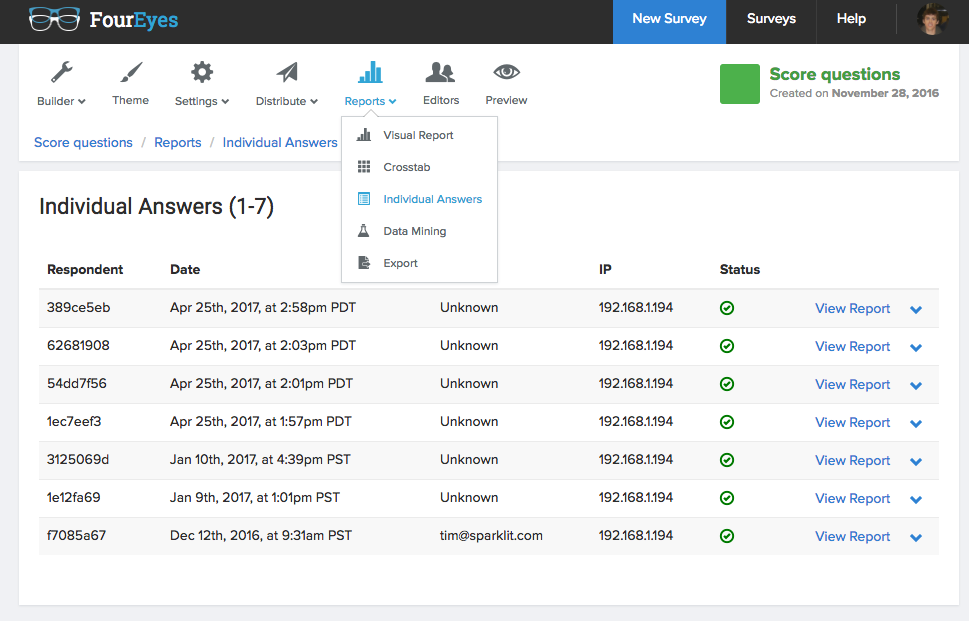 Individual Answers page