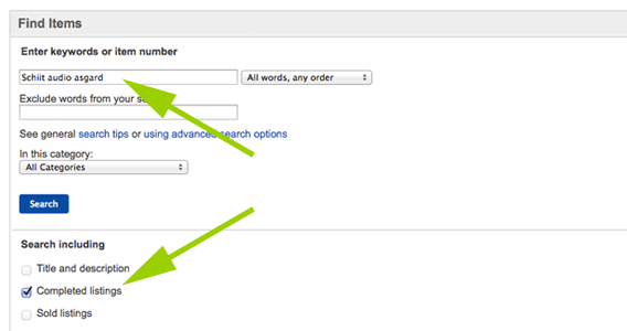 Enter your search term and select "Completed listings"