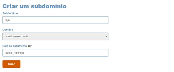 Criar um subdomínio