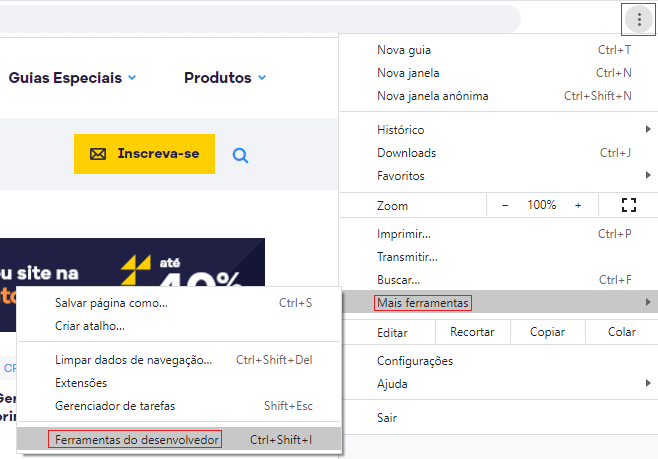 Ferramentas do desenvolvedor no Chrome
