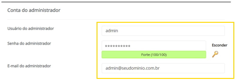 Conta do adm WordPress