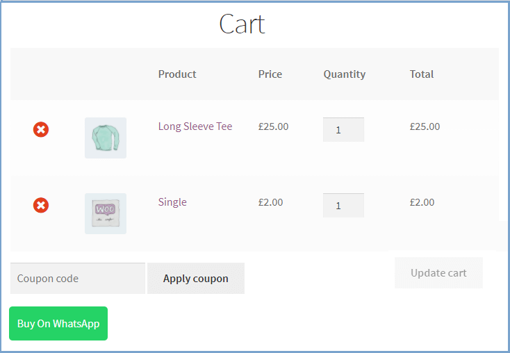 Cart Page com direcionamento para o WhatsApp