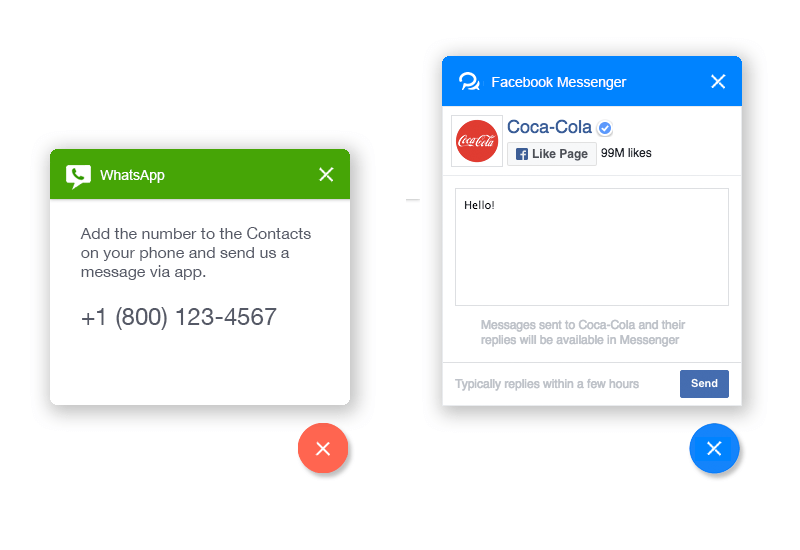 Chat WhatsApp e Facebook Messenger para o site