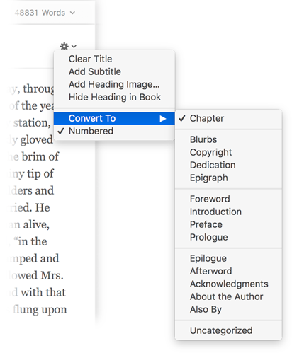 The Convert To menu offers options for converting an element type