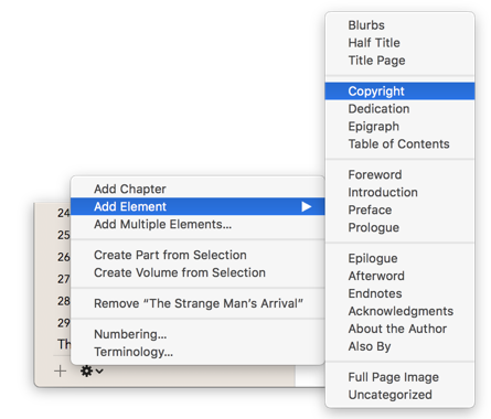 Menu for adding elements