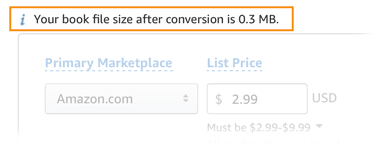 The KDP Dashboard reporst a file size after conversion of 0.3 MB